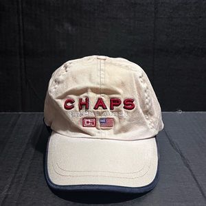VINTAGE Chaps Ralph Lauren Hat Cap Mens OSFA Stretch Tan Flag Logo Golf Preppy